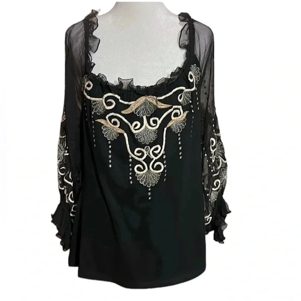 Vintage Collection off shoulder embroidered longsleeve tops size XL - Picture 2 of 9